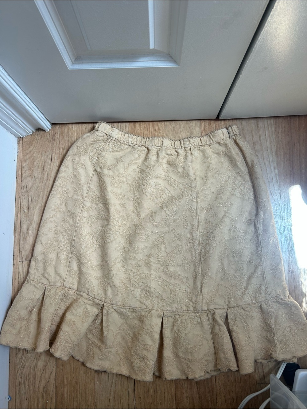 J. Jill Cream Textured Ruffle Hem Midi Skirt
